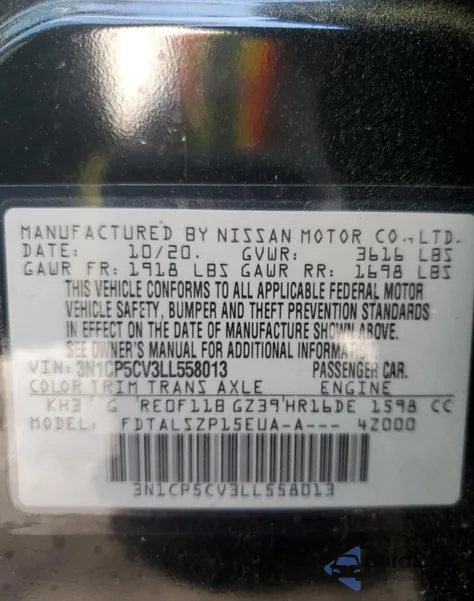 2020 Nissan Kicks Sv из США, поврежденный, VIN 3N1CP5CV3LL558013